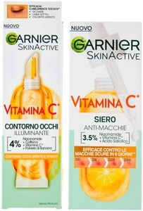 Garnier SkinActive Siero Viso Anti-Macchie Vitamina C con Niacinamide e Acido Salicilico 30ml + Crema Contorno Occhi Illuminante Anti Occhiaie Formula Vegana con Caffeina e Polvere di Banana 15ml