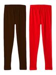 Lyra Girl's Cotton Leggings (Pack of 2) KL_2PC_Red & Hot Chocolate_7-8Y