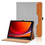 Case for Samsung Galaxy Tab S9 Plus 12.4 inch SM-X810/X816/X818 - (S Pen Holder) PU Leather Flip Folio Tablet Case with Hand Strap Auto Wake/Sleep Smart Cover - Grey