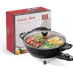SENSCHEF TWIN™ Electric Hot Pot with Divider | Dual-Flavor Shabu Shabu Hotpot | EvenHeat Cast Aluminum Nonstick | 1500W Fast Heating Electric Hot Pot | Hot Pot Set for Family & Parties | Granite Black