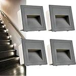 Arotelicht 4pcs/3W Wall Recessed Stair Lights LED,Outdoor IP65 Step Light,Square Cool White Recessed Wall Light,Grey Cover Garden Lighting,Deck Balcony,for Stairs, corridors, Steps, Garden