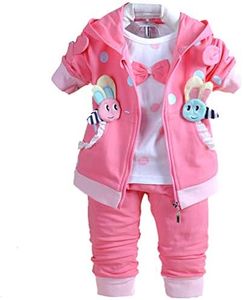 Yao Baby Girls 3 Piece Sets Bees T-Shirt Vest and Pants(6-12M,Deep Pink)