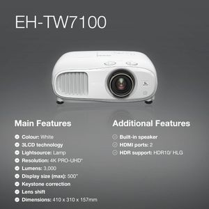 Epson EH-TW7100 4K Home Cinema Projector – Ultra HD HDR