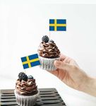 100 PCS Sweden Flag Cake Topper,Swedish Cupcake Stand for Party Decoration Supplies