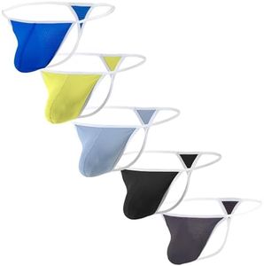 HASWECHYS Mens Thong Underwear Sexy G string T Back Thongs Big Ball Pouch Bikini Underwears for Man Cheeky 5 Pack Multicolor M
