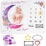 Baby Milestone Blanket | Monthly Photo Mat for Newborn Boy or Girl, Unisex | Moon & Flowers | Personalised Baby Shower Present for New Mums | Age Mat | Soft & Comfortable | Includes Coloured Frames