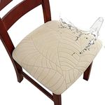 Genina Waterproof Seat Covers for Dining Room Chairs, Stretch Chair Covers Removable Washable Dinning Room Kitchen Chair Seat Cushion Slipcovers (Leaves-Beige, 6 PCS)