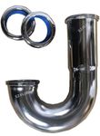 EZ-Fluid 1-1/2" Heavy Duty 17 Gauge High Profile Sink Trap J Bend Thick Brass Tubular w/Brass Nuts, High Inlet J Shape for Sink Drain P-Trap Kit Chrome