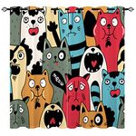 YUANZU Cat Curtains - Kids Boys Girls Wild Domestic Animal Background Print Pattern Eyelet Blackout Thermal Insulated Room Darkening Window Drapes for Baby Nursery Bedroom 2 Panels W117cm x D137cm