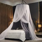 Kertnic Luxurious Bed Canopy for Girls & Adults, Large Elegant Double Layer Bed Curtain Canopy Drapes, Round Dome Lace Princess Canopies Netting (New Gray)