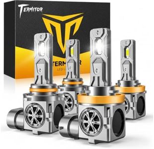 Termitor H11 9005 LED Bulbs Combo, 210,000LM Ultra Bright,6500K Cool White,True 1:1 Halogen Size,3-Min Plug & Play,Built-in Cooling Fan,IP68 Waterproof,Pack of 4