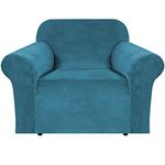 BellaHills Real Velvet Stretch Sofa Covers Couch Covers Sofa Slipcovers Furniture Protector for Sofas | Form Fitted with Elastic Bottom, Ultra Thick Soft Non Slip Covers (1 Seater, Peacock Blue)