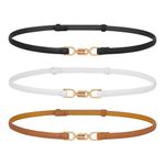 JASGOOD 3 Pack Leather Skinny Women Belt Adjustable Thin Waist Belts with Alloy Buckle for Dresses,Black+White+Brown