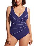 Delimira Women's One-Piece Swimsuits V-Neck Swimming Costume Tummy Control Swimwear Navy 18