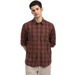 Arrow Men's Checkered Full Sleeve Slim Fit Point Collar Cotton Casual Shirt Maroon