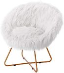 BIRDROCK HOME White Faux Fur Chair with Pale Gold Legs for Dorm Room, Teens Bedroom - Fuzzy Papasan Chair - Comfy Wide Cushion Seat - Accent Chair - Moon Chair - Metal - Fluffy Round Seat - White