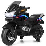 COSTWAY Kids Ride on Motorcycle, 12V Electric Ride On Bike with Training Wheels, LED Lights, Music, Forward/Backward Function, Battery Powered Motorbike for Boys Girls (Black)