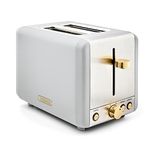 Tower T20036WHT Cavaletto 2-Slice Toaster with Defrost/Reheat, Stainless Steel, 850W, Optic White and Champagne Gold