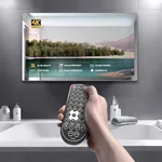 Leotachi 32-inch High-end Smart Bathroom Mirror TV - 4K Ultra HD, IP66 Waterproof, Android TV, Voice Remote Control, Built-in ATSC Tuner, HDMI (ARC), SPDIF, Upgrade Your Bathroom (Silver)