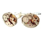 Watch Movement Cufflinks embedded with synthetic Rubies, Oval Shaped *