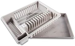 Home Master Dish & Cutlery Rack with Draining Tray Sturdy Compartments (Grey)