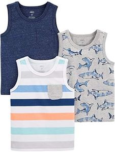 Simple Joys by Carter's Baby Boys' 3-Pack Muscle Tank Tops, Grey Shark/Navy Space Dye/White Stripe, 12 Months