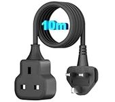 TISDLIP Long 10M 1 Way Extension Socket, Black Extension Lead, 13A Fused UK Plug with Thick 10 Metre Cable, Cable Extender