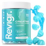 Revigr, Max 5000mg, 90 Creatine Monohydrate Gummies, Added 500mg BCAAs + 500mg L-Carnitine, Vegan & Sugar-Free, Premium Pre-Workout, Gym Supplement (1 Month Supply) (Blue Raspberry)