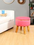 ShadowKart Ottoman Pouffes for Sitting Stool for Living Room Wooden Stools Chair Living Room Furniture Footrest Pouf Foot Stool for Office Home Decor, 16x16x17 inch, BabyPink