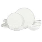 Gibson Elite Lana 16 Piece Bone China Double Plates and Bowls Dinnerware Set, White w/Gold Rim