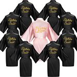 Newcotte 10 Pcs Women's Birthday Party Robes Silk Kimono Robe with Gold Glitter Squad Queen Satin Gown (Pink, Black)