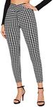 SweatyRocks Women's Casual Skinny Leggings Stretchy High Waisted Work Pants Houndstooth Small