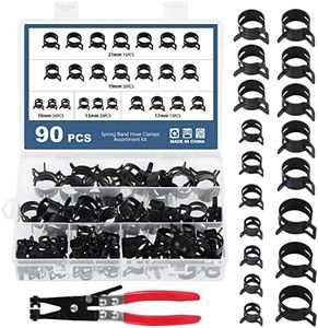 OCR 90PCS 10-21mm Fuel Line Hose Clips, Spring Band Hose Clamp, Low Pressure Air Clamp, Water Pipe Air Tube Silicone Vacuum Hose Clamp Fastener, With a Hose Clamp Pliers