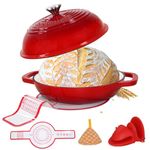 Enameled Cast Iron Bread Pan with Lid,11”Bread Pans for Homemade Bread,6 Quart Bread Oven,Dutch Oven for Sourdough Bread Baking-with Silicone Baking Mat,Red Thick Enamel Bread Pan-Gifts for Family