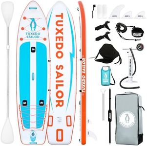 Tuxedo Sailor Large Size Inflatable Fishing Kayak 12'×34"×6" Ultra Long Paddle Board, Stand Up Paddle Board Complete Accessories, Fishing Support Bases, Kayak Seat etc Suitable for fishing