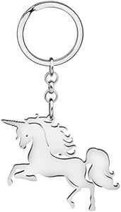 LONYOO Cute Unicorn Keychain Stainless Steel Fantasy Horse Keyring Gifts for Women Girls Car Key Charms (Silver Plated)