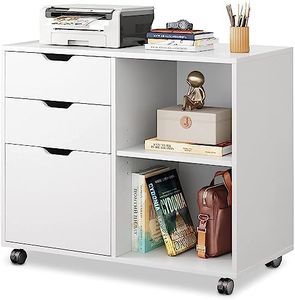 DEVAISE 3-Drawer Wood File Cabinet, Mobile Lateral Filing Cabinet, Printer Stand with Open Storage Shelves for Home Office, White