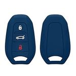 kwmobile Key Cover Compatible with Peugeot Citroen 3 Button Car Key Smart Key (only Keyless Go) - Soft Silicone Car Key Fob Holder Protector Case - Dark Blue