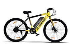 SYNERGY B2 Electric Cycle with Removable Battery, Dual Disc Brakes, 250w BLDC Motor, 10.4Ah Li-lon Battery, LCD Speedometer, 95% Pre-Assembled with Charger, Yellow (LCD Display- 10.4ah)