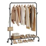 SONGMICS Clothes Rack, Single-Rod Clothing Rack with Wheels, Heavy-Duty Metal Frame, Garment Rack, 110 lb Max. Total Load, 40.7 Inches Wide, Clothes Storage and Display, Ink Black UHSR131B01