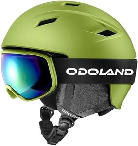 Odoland Ski Helmet and Goggles Set for Adults & Youth, Snowboard Helmet with Goggles - Shockproof Winter Sports Helmet with Protective Shell for Men, Women & Teens, Lime Green, S