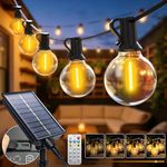 btfarm 20M/65FT Solar Festoon Lights Outdoor with Remote, 25+2 LED Garden String Light USB & Solar Powered G40 Shatterproof Bulb, Waterproof Dimmable Hanging Lighting for Outside Gazebo Fence Wedding
