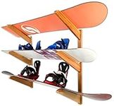 StoreYourBoard Timber Snowboard Wall Rack, Holds 3 Snowboards, Wood Home and Garage Storage Mount System (Natural)