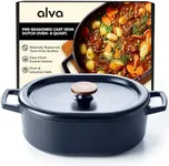 Alva Nori Black Enameled Cast Iron Dutch Oven with Lid & Handles Non Toxic Oven Safe 6 Qt PFAS, PFOA & PFTE Free, Cooking Pot, Cast Iron Cookware, Durable Enamel Coating, Oval Dutch Oven