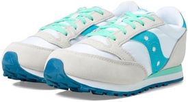 Saucony® Originals Jazz Original Kids’ Shoes – Textile and Leather Upper – Textile Lining – Round Toe Design White/Blue/Green 1 Little Kid M