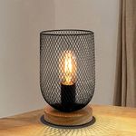 Sedom Metal Cage Table Lamp Wooden Base Desk Lamp Decorative Bedside Lamp with Edison Bulb for Bedroom Home Weddings Parties Patio Indoor Outdoor Valentine