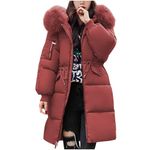 HOOUDO Women's Down Jacket Winter Mid lenght Puffer Coats Ladies Lightweight Waterproof Jackets with Faux Fur Hood Plus Size Slim Trench Coat Long Sleeve Warm Outwear Outdoor Hiking Parka