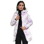 Campus Sutra Women's Powder White & Lilac Creased Tie-Dye Puffer Jacket For Casual Wear | Hooded Neck | Long Sleeve | Zipper Closure | Jacket Crafted With Comfort Fit For Everyday Wear