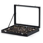 Md trade 100 Slot Earring Ring Jewelry Display Storage Box Tray Case Organiser with Glass Top