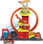 Hot Wheels City with 1 Toy Car, Kid-Powered Elevator, Water-Like Ramp, Track-Play Features, Connects to Other Sets, Fire Station with Super Loop, HKX41